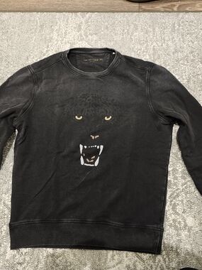 John Varvatos Black Cheetah Graphic Crewneck Sweatshirt, Distressed Look